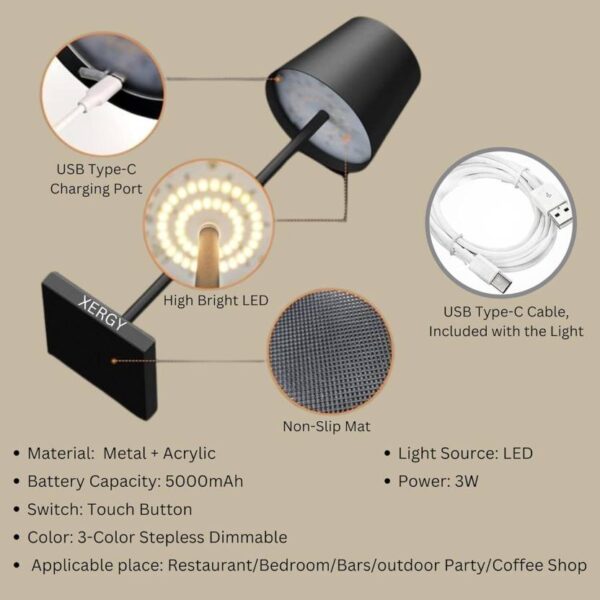 Metal Rechargeable Lamp - Image 3